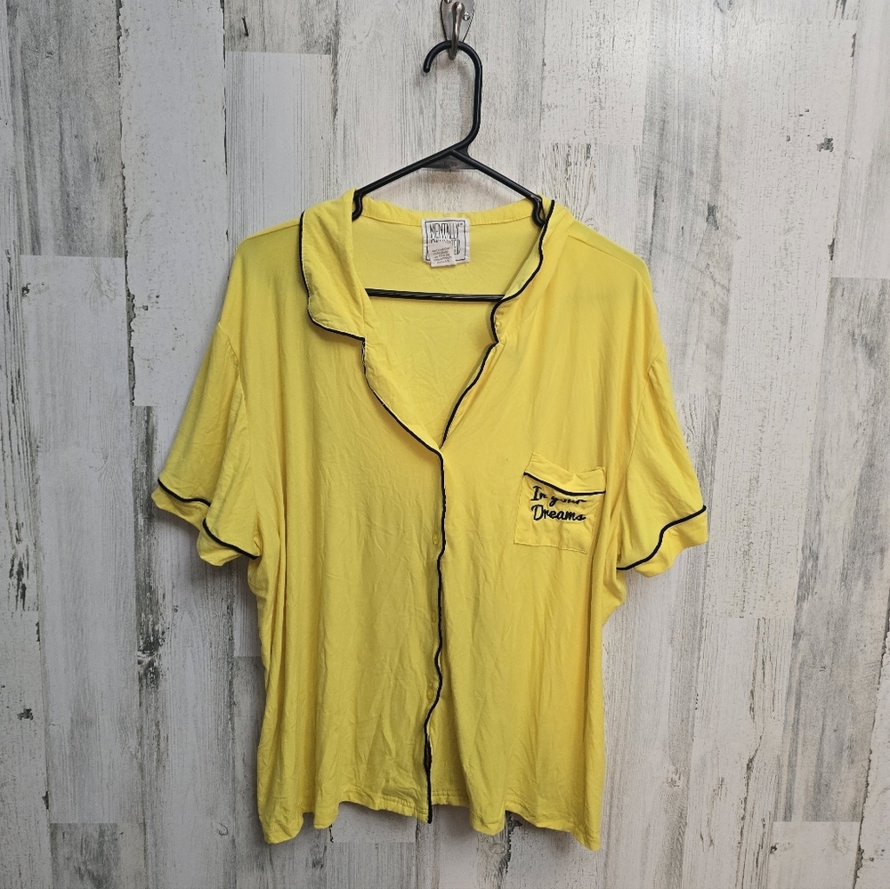 Mentally Exhausted Yellow Short Sleeve Pajama Top Womens Plus Size 2X